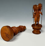 Antique Black Forest Carved Spool & Needle Case, a Hiking Figure PLUS English Treen Measuring Tape