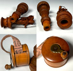 Antique Black Forest Carved Spool & Needle Case, a Hiking Figure PLUS English Treen Measuring Tape