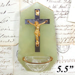 Antique French Edwardian Era Holy Water Font, Crucified Christ on Green Marble