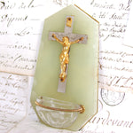 Antique French Edwardian Era Holy Water Font, Crucified Christ on Green Marble