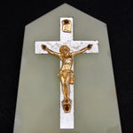 Antique French Edwardian Era Holy Water Font, Crucified Christ on Green Marble