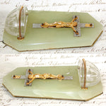 Antique French Edwardian Era Holy Water Font, Crucified Christ on Green Marble