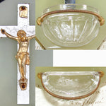 Antique French Edwardian Era Holy Water Font, Crucified Christ on Green Marble