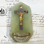 Antique French Edwardian Era Holy Water Font, Crucified Christ on Green Marble