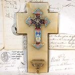 Antique French Napoleon III Holy Water Font, Champleve Enamel Cross on White Marble