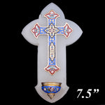 Antique French Champleve Enamel & White Marble Holy Font, Napoleon III Era