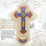 Antique French Champleve Enamel & White Marble Holy Font, Napoleon III Era