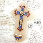 Antique French Champleve Enamel & White Marble Holy Font, Napoleon III Era