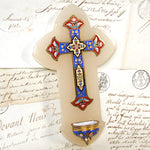 Antique French Champleve Enamel & White Marble Holy Font, Napoleon III Era