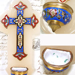 Antique French Champleve Enamel & White Marble Holy Font, Napoleon III Era