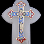 Antique French Champleve Enamel & White Marble Holy Font, Napoleon III Era