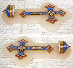 Antique French Champleve Enamel & White Marble Holy Font, Napoleon III Era