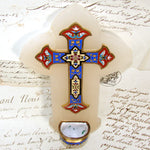 Antique French Champleve Enamel & White Marble Holy Font, Napoleon III Era