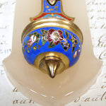 Antique French Champleve Enamel & White Marble Holy Font, Napoleon III Era