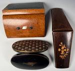 Three Antique French Napoleon III Jewelry or Sewing Etui Boxes, 3 in Fine Burl Wood and Boulle