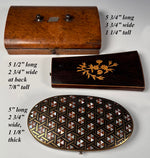 Three Antique French Napoleon III Jewelry or Sewing Etui Boxes, 3 in Fine Burl Wood and Boulle