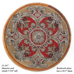 Antique Victorian Era Beadwork Needlepoint Footstool, Marquetry Inlay Walnut