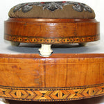 Antique Victorian Era Beadwork Needlepoint Footstool, Marquetry Inlay Walnut