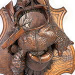 Museum Quality Antique Breinz Black Forest Carved 18'5" Wall Plaque PAIR, "Fruits of the Hunt" with Stag & Fox ++