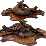 Museum Quality Antique Breinz Black Forest Carved 18'5" Wall Plaque PAIR, "Fruits of the Hunt" with Stag & Fox ++