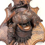 Museum Quality Antique Breinz Black Forest Carved 18'5" Wall Plaque PAIR, "Fruits of the Hunt" with Stag & Fox ++