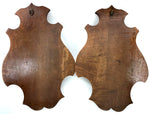 Museum Quality Antique Breinz Black Forest Carved 18'5" Wall Plaque PAIR, "Fruits of the Hunt" with Stag & Fox ++