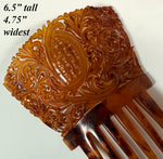 Rare Hand Carved Antique Blond Tortoise Shell Tiara #1, Ornamental Comb, Mantilla, Napoléon III French