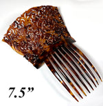 Fine 7.5"  Hand Carved Antique Tortoise Shell Tiara #2, Ornamental Comb, Mantilla, Napoléon III French