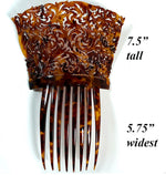 Fine 7.5"  Hand Carved Antique Tortoise Shell Tiara #2, Ornamental Comb, Mantilla, Napoléon III French