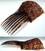 Fine 7.5"  Hand Carved Antique Tortoise Shell Tiara #2, Ornamental Comb, Mantilla, Napoléon III French