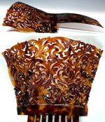 Fine 7.5"  Hand Carved Antique Tortoise Shell Tiara #2, Ornamental Comb, Mantilla, Napoléon III French