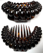 Unique Bead-like Hand Carved Antique Tortoise Shell Tiara #4, Ornamental Comb,  Napoléon III French