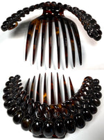 Unique Bead-like Hand Carved Antique Tortoise Shell Tiara #4, Ornamental Comb,  Napoléon III French