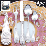 Antique French Sterling Silver 4pc Flatware Setting for One, Crown-Top Armorial Crests