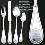 Antique French Sterling Silver 4pc Flatware Setting for One, Crown-Top Armorial Crests