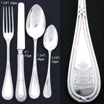 Antique French Sterling Silver 4pc Flatware Setting for One, Crown-Top Armorial Crests
