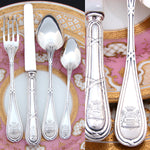 Antique French Sterling Silver 4pc Flatware Setting for One, Crown-Top Armorial Crests