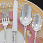 Antique French Sterling Silver 4pc Flatware Setting for One, Crown-Top Armorial Crests