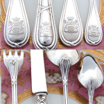 Antique French Sterling Silver 4pc Flatware Setting for One, Crown-Top Armorial Crests