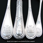 Antique French Sterling Silver 4pc Flatware Setting for One, Crown-Top Armorial Crests
