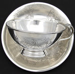 Antique French Sterling Silver Chocolate, Bouillon, Coffe or Tea Cup & Saucer, Bellflowers & Foliage