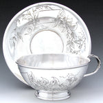 Antique French Sterling Silver Chocolate, Bouillon, Coffe or Tea Cup & Saucer, Bellflowers & Foliage