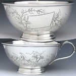 Antique French Sterling Silver Chocolate, Bouillon, Coffe or Tea Cup & Saucer, Bellflowers & Foliage