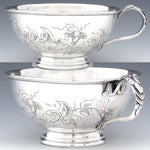 Antique French Sterling Silver Chocolate, Bouillon, Coffe or Tea Cup & Saucer, Bellflowers & Foliage