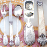 Antique French Sterling Silver 3pc Flatware Setting for One, Mother of Pearl Handle Cardeilhac Knife