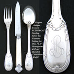 Antique French Sterling Silver 3pc Flatware Setting for One, Mother of Pearl Handle Cardeilhac Knife