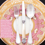 Antique French Puiforcat Sterling Silver 3pc Flatware Setting for One, Mother of Pearl Handle Cardeilhac Knife