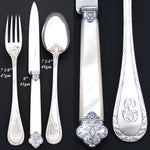 Antique French Puiforcat Sterling Silver 3pc Flatware Setting for One, Mother of Pearl Handle Cardeilhac Knife