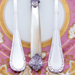 Antique French Puiforcat Sterling Silver 3pc Flatware Setting for One, Mother of Pearl Handle Cardeilhac Knife