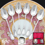 Antique French Sterling Silver 6pc Teaspoon Set, Louis XVI Acanthus Pattern in Box